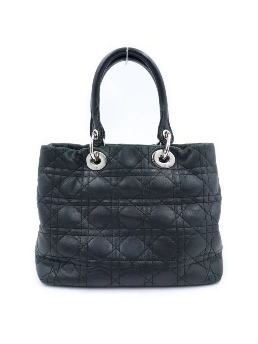 Dior Cannage Handbag Black Leather Silver